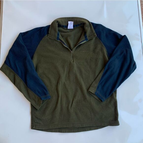Patagonia Capilene Sweater Men Medium Fleece Green/ Blue 1/4 Zip Stand Up Neck - Picture 1 of 8